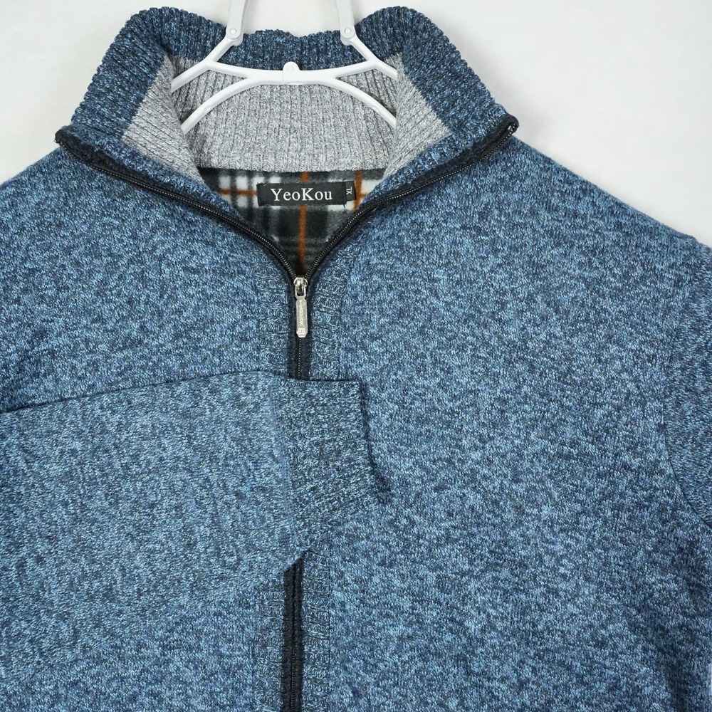 YeoKou Mens Cashmere Wool Blend Full Zip Fleece Lined Sweater‎ Jacket Blue XL